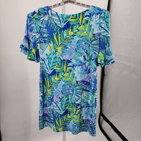 Pappagallo Women's Small Tropical Leaf Print Dress Flutter Sleeve Stretch New - Picture 5 of 7